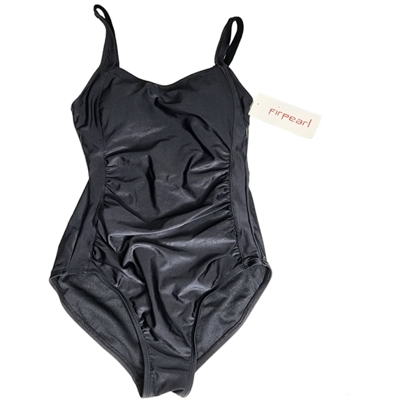 Firpearl Swimsuit Ruched One Piece Black Adjustable Straps Women's Size 8 NWT - Picture 9 of 9